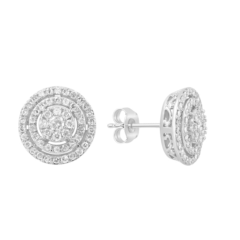 Effy Women's 925 Silver Lab Grown Diamond Round Double Pave Earrings