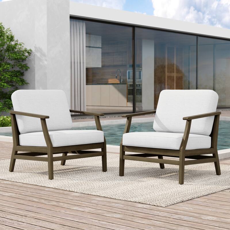 2 Set Patio Teak Wood Outdoor Chair with Cushions