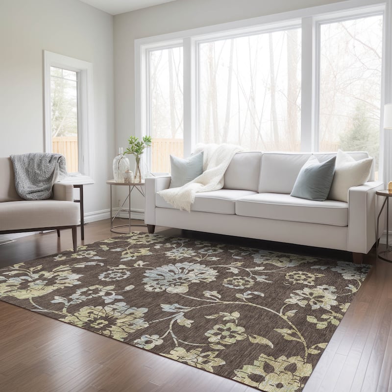 Machine Washable Indoor/ Outdoor Chantille Modern Floral Rug
