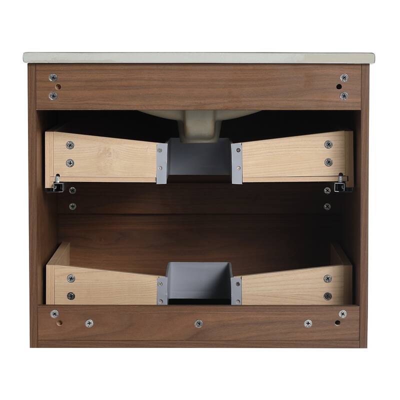Modern 24" Floating Bathroom Vanity with Black Ceramic Basin, Soft-Close Drawers, Water-Resistant Melamine Surface