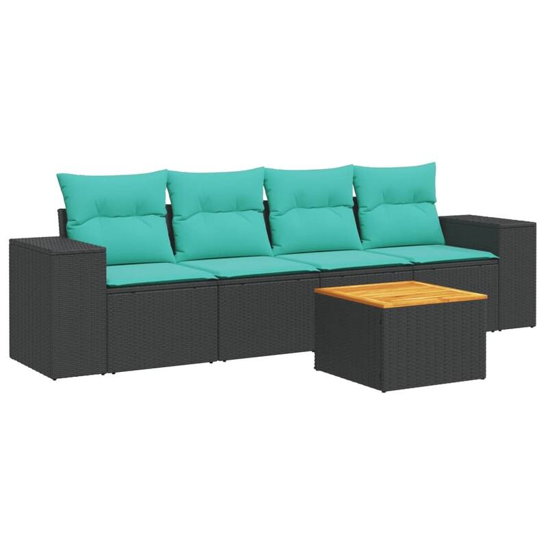 vidaXL Patio Sofa Set with Cushions Outdoor Furniture 5 Piece Poly Rattan - 21.7x 24.4x 27.2