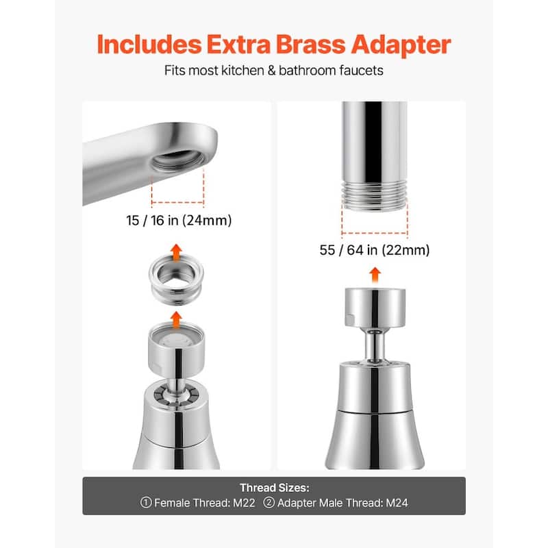 Silver Rotatable Faucet Extender with 5 Water Flow Modes and Core - 1.6 x 1.6 x 2.8 in
