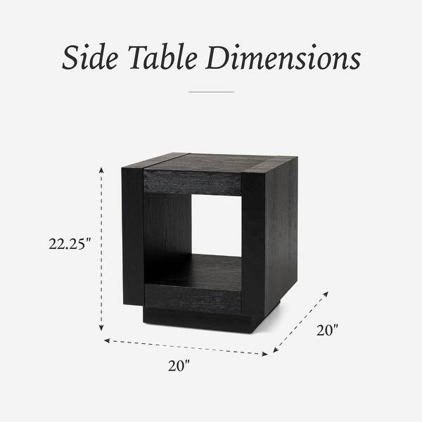 22 Inch Square Solid Wood Side Table with Storage in Black - Ideal for ...