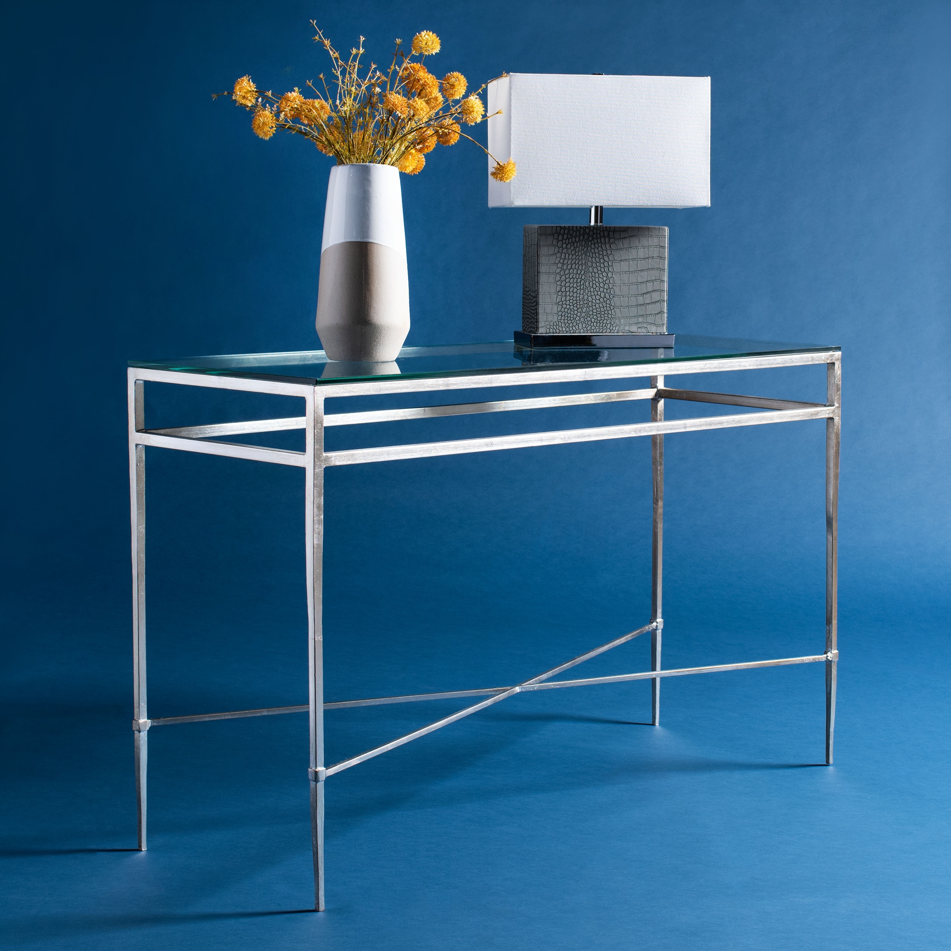 SAFAVIEH Baumgarten Modern Glass and Metal Console Table - 52"W x 19"D x 33"H