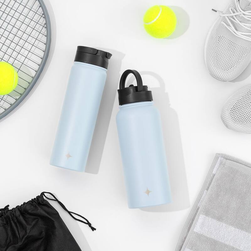 JoyJolt Vacuum Insulated Stainless Steel Water Bottle with Flip Lid & Sport Straw Lid - 32 oz
