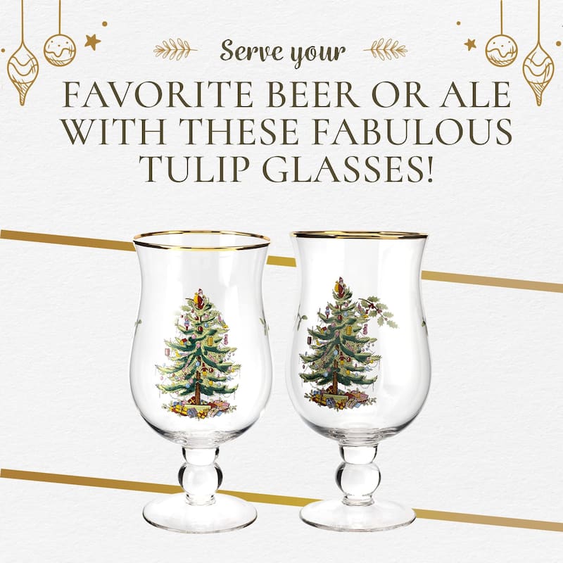 Spode Christmas Tree Tulip Glasses - Set of 4 - 17.5