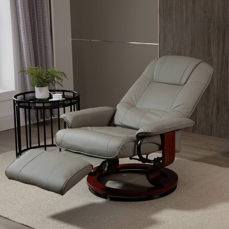 Gray PU Leather Swivel Recliner with Overstuffed Padding, Extendable Footrest & 145° Recline - 30.75" W x 34.25" D x 39.25" H