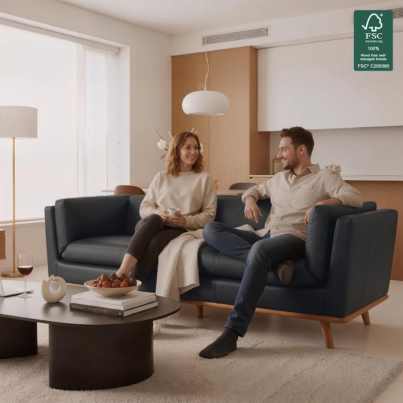 MCombo Napa Leather Couch, 88'' Leather Sofa, Full-Grain Leather Sofa for Solid Wood Accent, Vintage Italian Leather