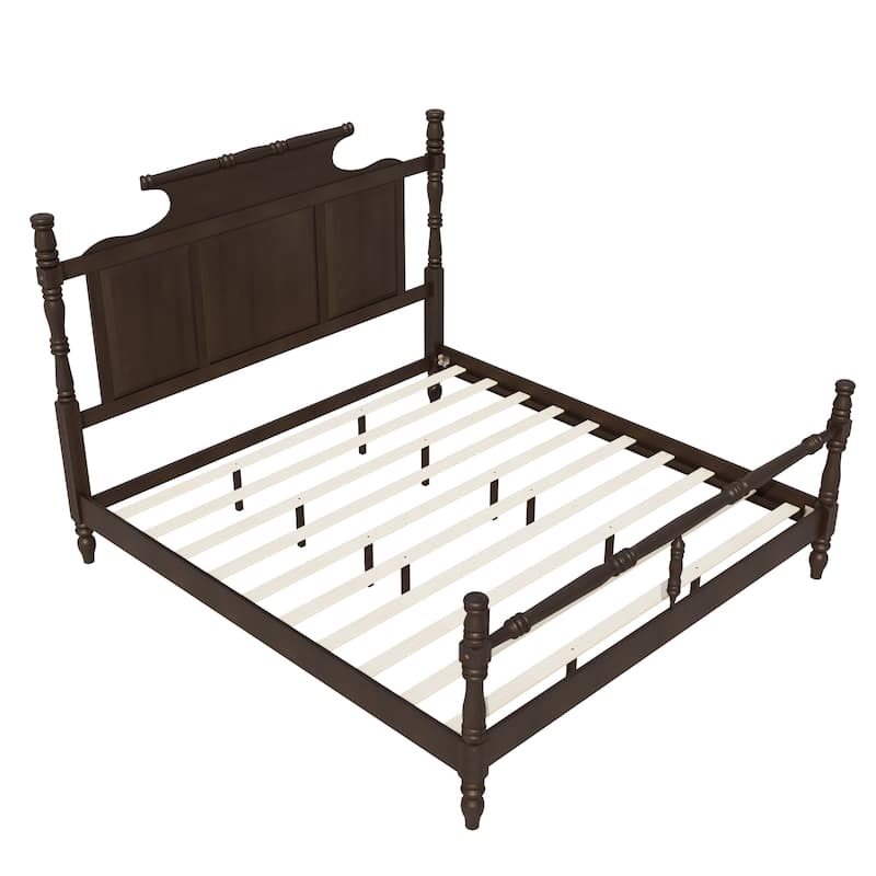 Vintage Country Style Wood King Size Platform Bed