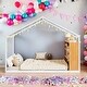 preview thumbnail 14 of 23, Twin Size House Bed with Roof and LED Lights,Kids Bed Design White