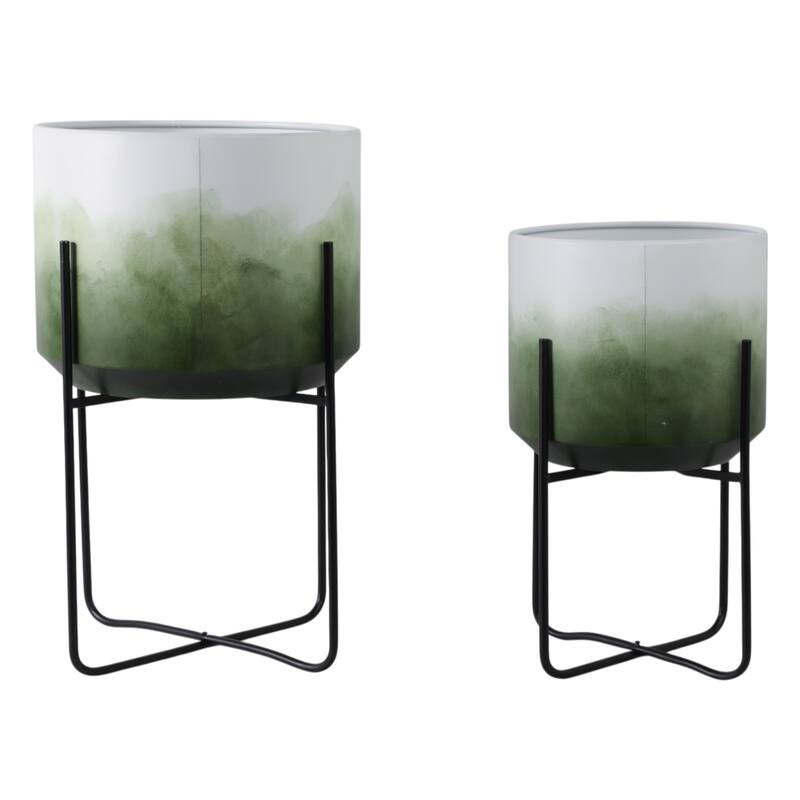 Metal Planters Sleek Modern Stands Decorative Accent Design (Set of 2)