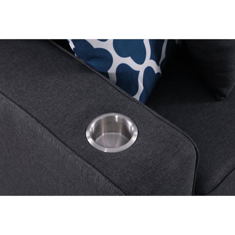 Linen Upholstered 5-Seater Sofa with 2 Ottomans in Dark Gray