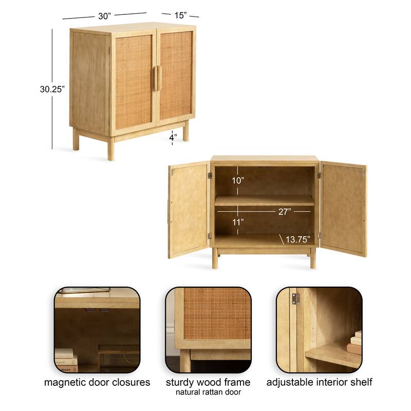 Kate and Laurel Ori Rattan Accent Floor Cabinet - 30x15x31