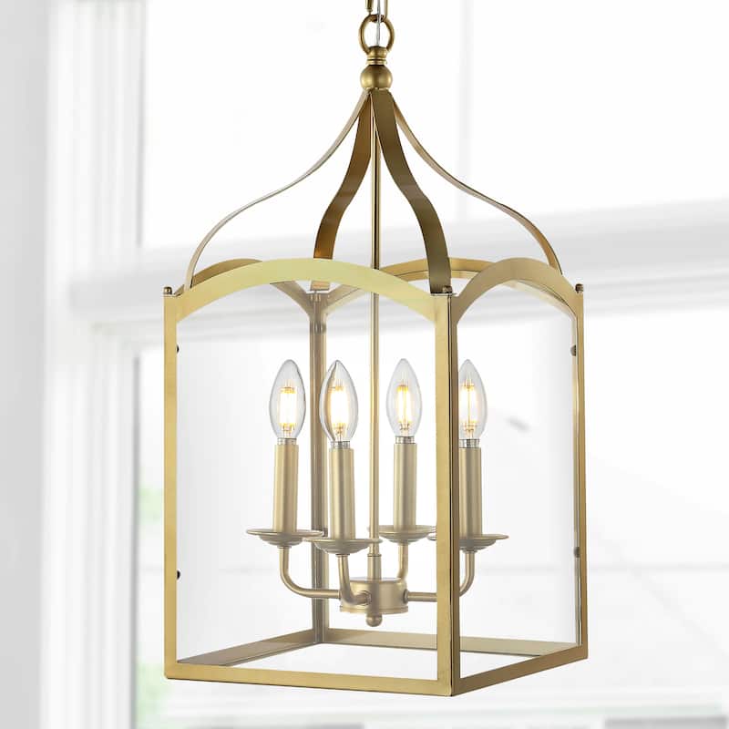 Ruth 11" 4-light Lantern Metal/Glass LED Pendant by JONATHAN Y - Clear/Gold