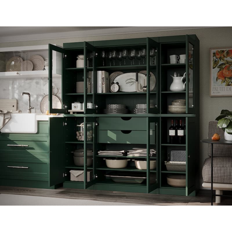 100% Solid Wood Kitchen China Pantry Buffet with Glass or Solid Wood Doors and 2-Drawer Kit by Palace Imports - 65" x 71.5"