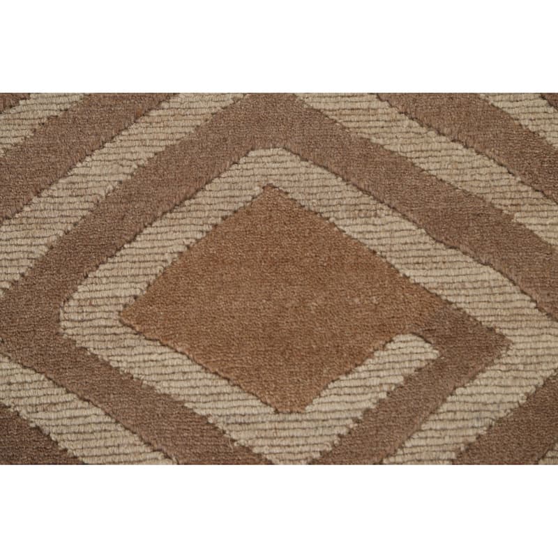 Geometric Modern Oriental Area Rug Handmade Wool Carpet - 8'11" x 11'8"