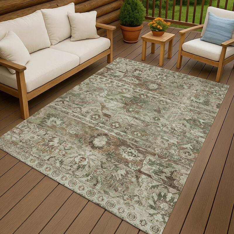 Machine Washable Indoor/ Outdoor Traditional Hudson Chantille Rug - Sage - 9' x 12'
