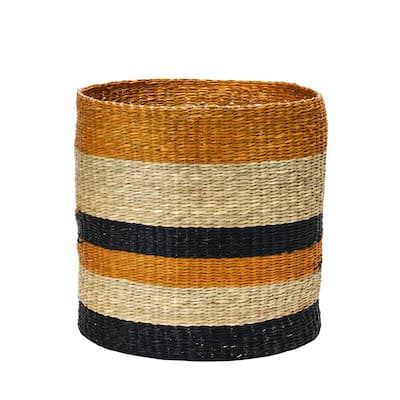 Hand-Woven Seagrass Baskets with Design, Set of 2 - 100% Seagrass