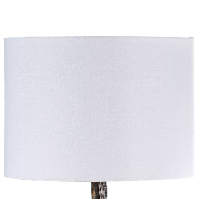 20 Inch Accent Table Lamp, Dual Roe Deer Design, White Drum Shade, Bronze