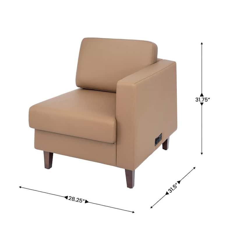 Commercial Modular Right Arm Chair with AC/USB/USB-C Chargers - 28.25"W x 31.5"D x 31.75"H