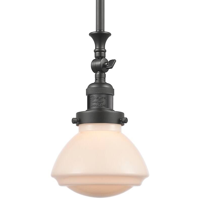 Innovations Lighting Olean 7" Wide Mini Rod Hung Adjustable Pendant - Oil Rubbed Bronze / Matte White
