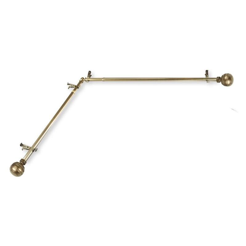 InStyleDesign Piper Corner Window Curtain Rod 13/16 inch dia. - each side 66-120 inches - Antique Brass