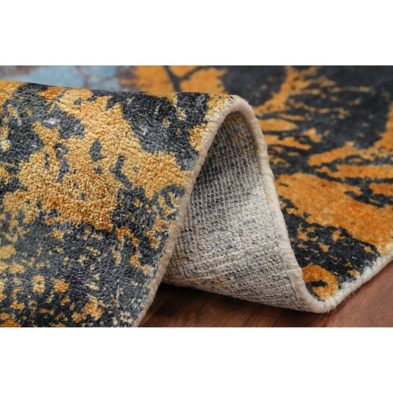 Hand Knotted Oriental Viscose Silk Carpet Modern Animal Pictorial Multi-Colored Abstract Area Rug - 7' 7'' X 5' 6''