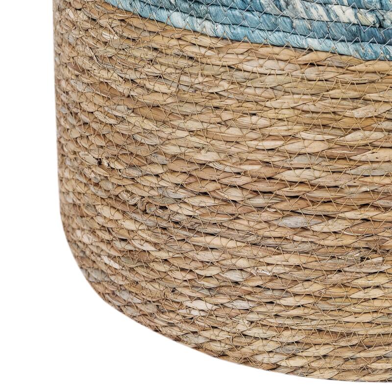 Adeco Foot Stool Natural Cattail Hand Weave Round Ottoman