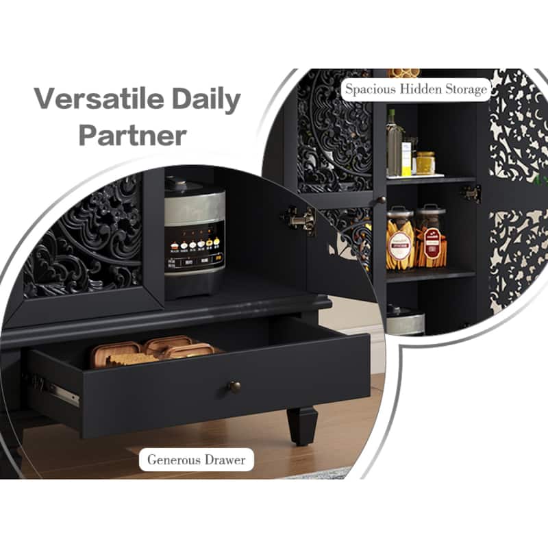 Roomfitters 55'' Tall Storage Cabinet, Carved Wood Accent Sideboard with Solid Wood Legs for Dining Room