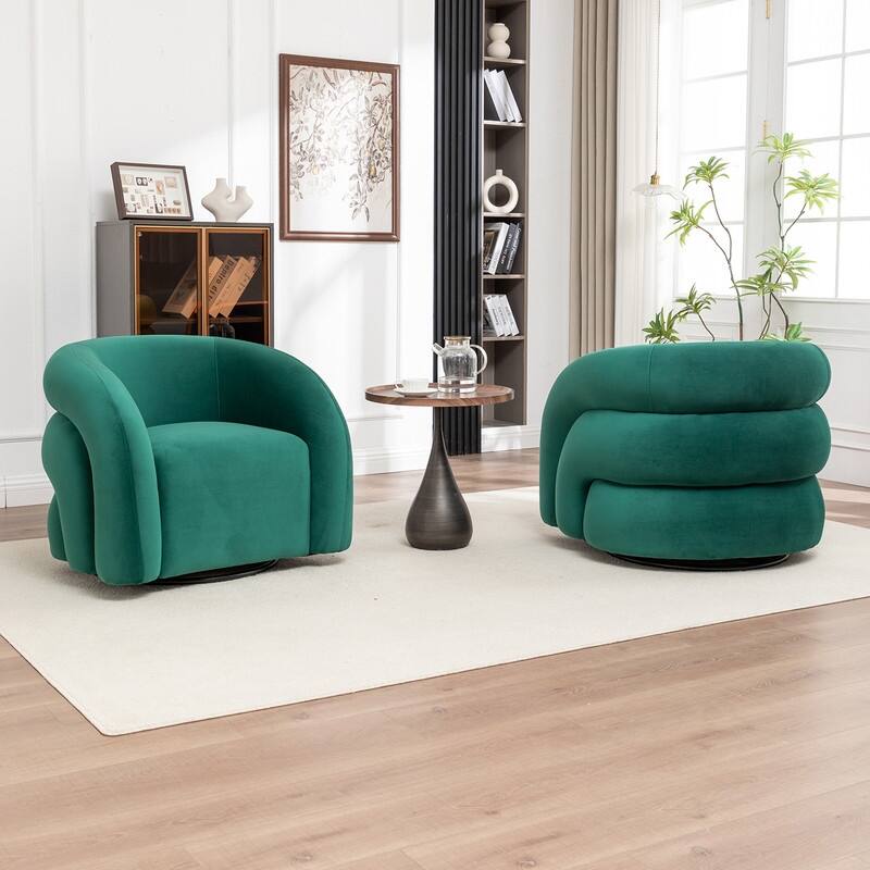 SEYNAR Modern Glam Velvet 360 Degree Swivel Accent Armchair with Tufted Back Set of 2