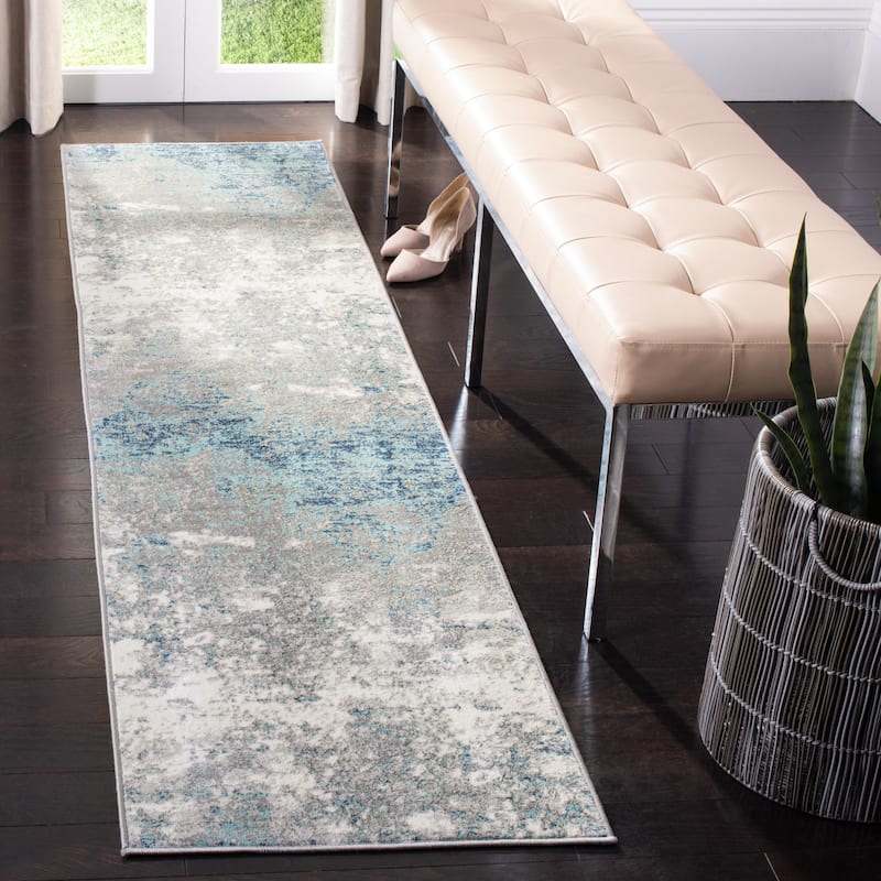 SAFAVIEH Modern Grety Abstract Area Rug - 2' x 20' Runner - Grey/Blue