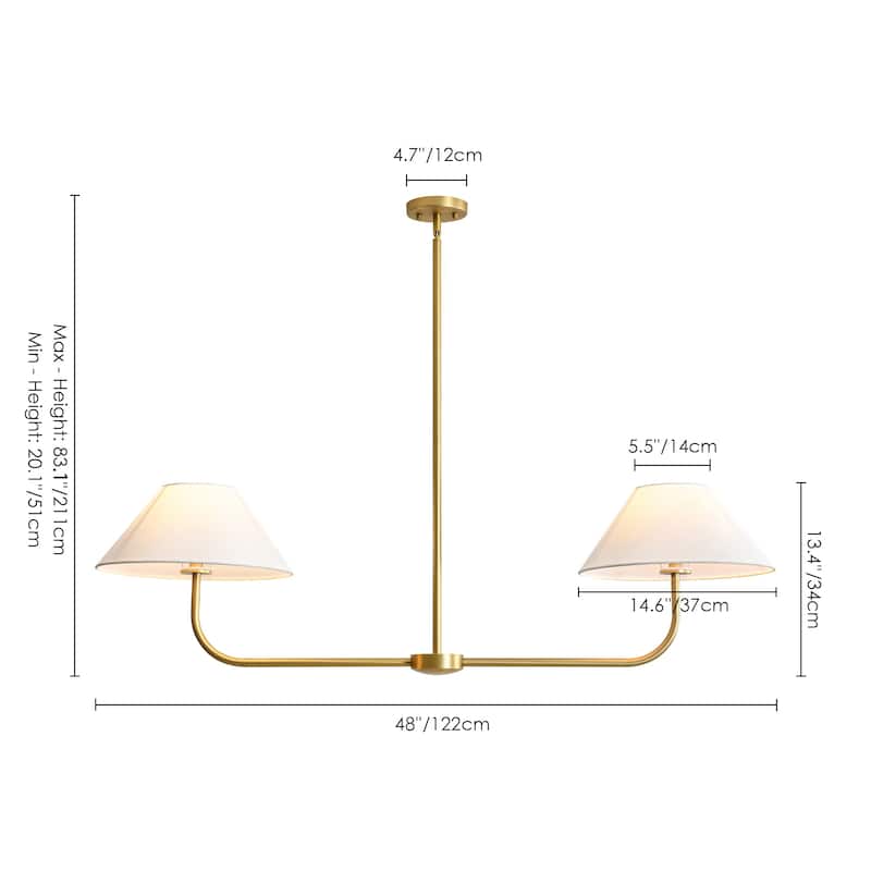2-Light Modern Black/Gold Linear Fabric Cone Large Pendant Light for Kitchen Island
