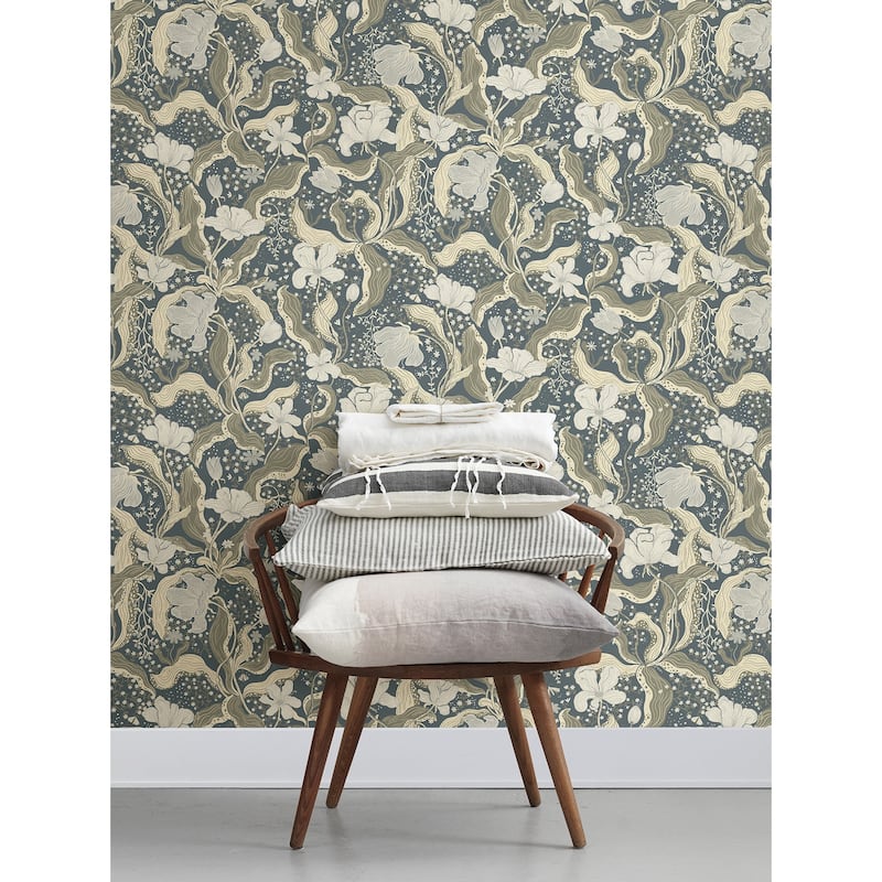 A-Street Prints Bodri Blue Tulip Garden Wallpaper