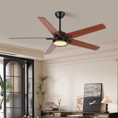 52in Ceiling Fans with Lights, Black Modern Ceiling Fan with Remote, Farmhouse Indoor Ceiling Fan, Bright LED Light