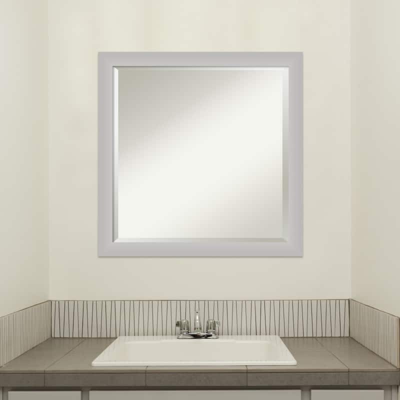 Beveled Wood Bathroom Wall Mirror - Low Luster Silver Frame - Low Luster Silver