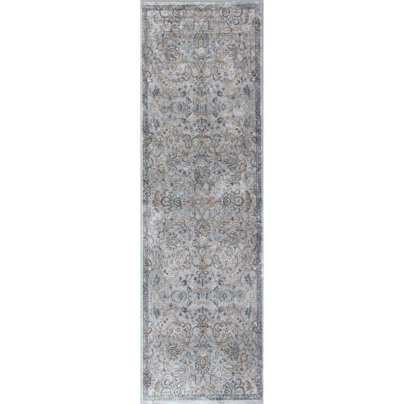 Domani Adaline Silver/Blue Traditional Moroccan Area Rug - 2'2"X 6'11" Runner - Silver/Blue