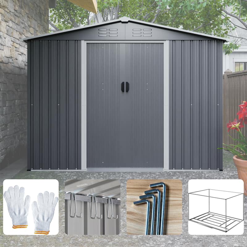 GDFStudio - Evelyn Spacious Outdoor Waterproof Tool Storage Shed with Durable Metal Frame