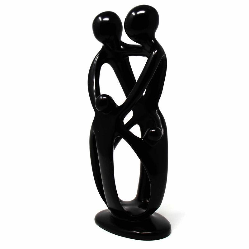 Handmade Soapstone Family Sculpture, Black Finish