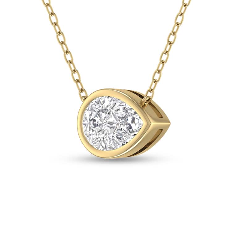 Marquee Lab Grown 1/2 Carat Pear Shaped Bezel Set Diamond Solitaire Pendant in 14K Yellow Gold