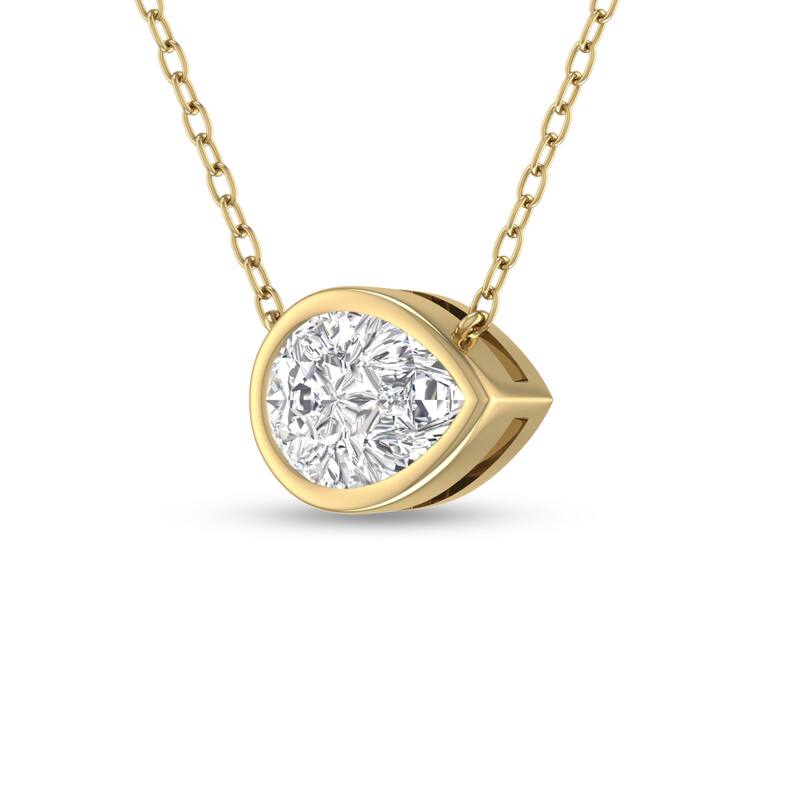 Marquee Lab Grown 1/4 Carat Pear Shaped Bezel Set Diamond Solitaire Pendant in 14K Yellow Gold