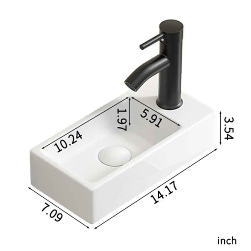 Rectangle Ceramic Wall Hung Basin Sink Left Hand without Tap,Drain