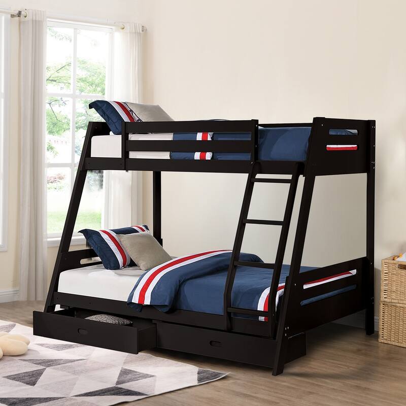 Black Twin over Twin/ Full Bunk Bed with Underbed Drawers