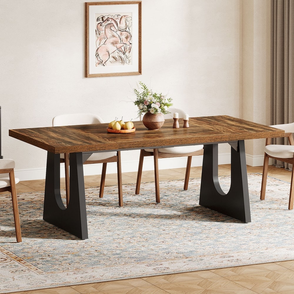 Oak Large Dining Table Wood Rectangular Kitchen Table for Dining Room