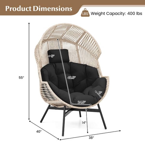 dimension image slide 2 of 3, Gymax Wicker Stationary Egg Chair Lounge Basket Sofa Chair w/