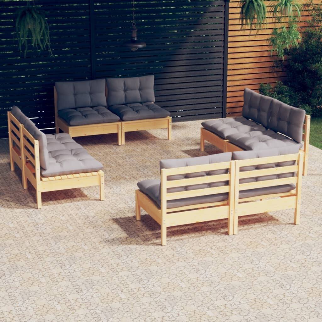 vidaXL Solid Pinewood Patio Lounge Set 8 Piece with Cushions Multi Colors