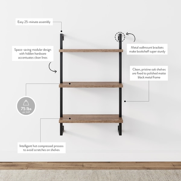 Nathan James Theo 3-Shelf Bookcase Floating Wall Mount Wood with