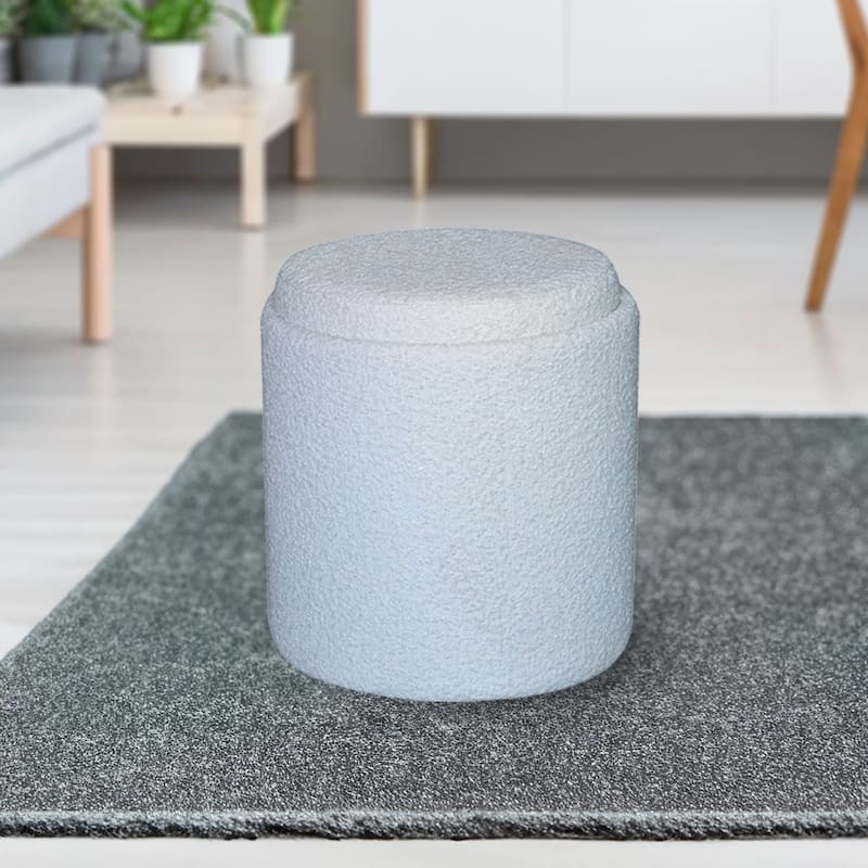 Boucle Tufted Round Storage Ottoman with Removable Tray Foot Stool