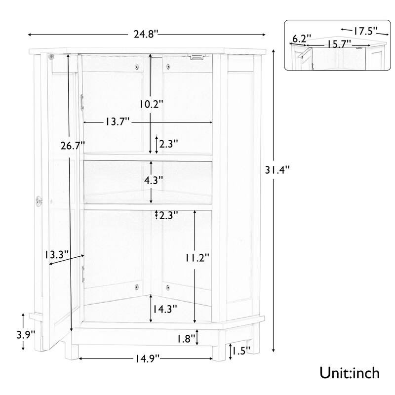 Bathroom Triangle Corner Storage Cabinet with Adjustable Shelf