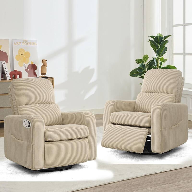 Swivel Manual Recliner Chair Teddy Fabric Nursery Glider Rocking Recliner Set of 2 - Corduroy - Camel