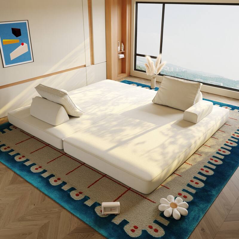 GDFStudio - 86.6" Multifunctional Chenille Upholstered Convertible Sofa Bed with 2 Removable Backrests & Soft Pillows